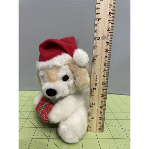 Vintage Russ Muffin Christmas Puppy Dog Plush Stuffed Animal Santa Hat Present - Picture 5 of 9